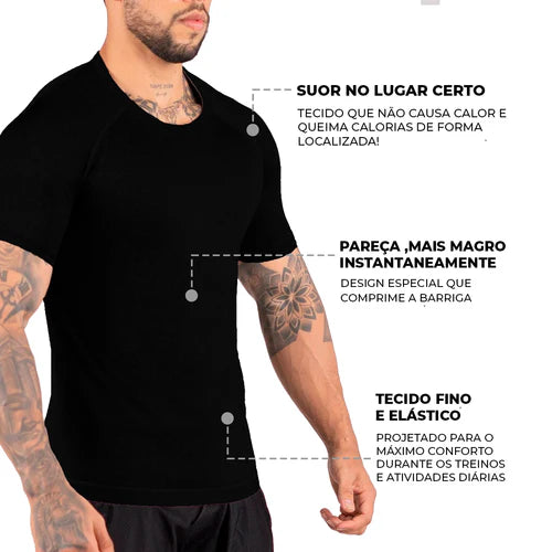 Camiseta masculina Efeito Sauna Manga Curta + Kit Elastico + Combo Barriga zero - 3 POR 1