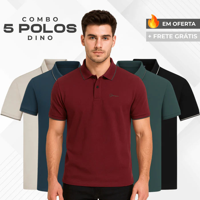Kit 5 Camisas Polo Dino Manga Curta Minimalista