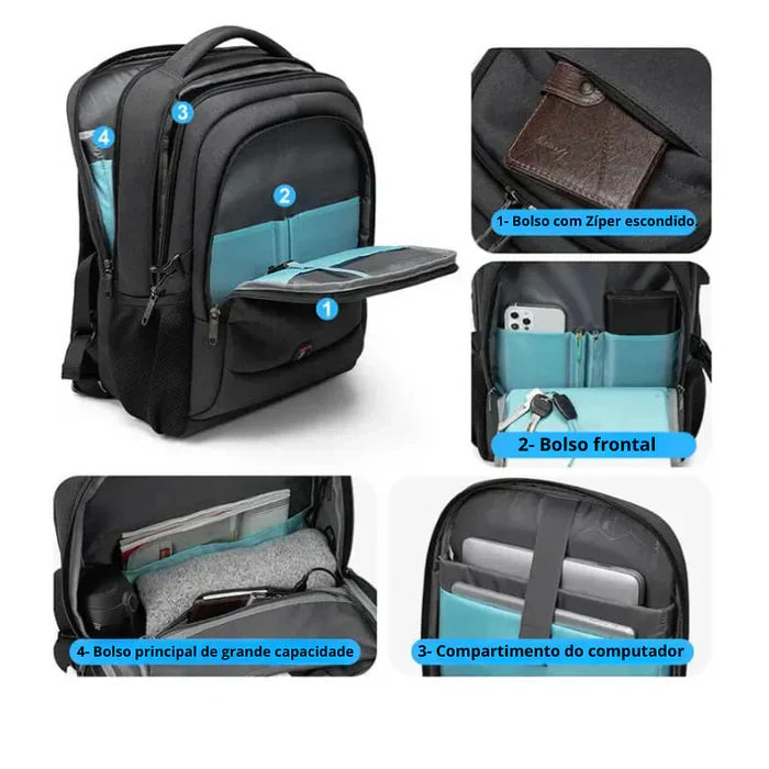 Mochila Executiva Montvani MV084 - Notebook 17'', Impermeável e Porta USB